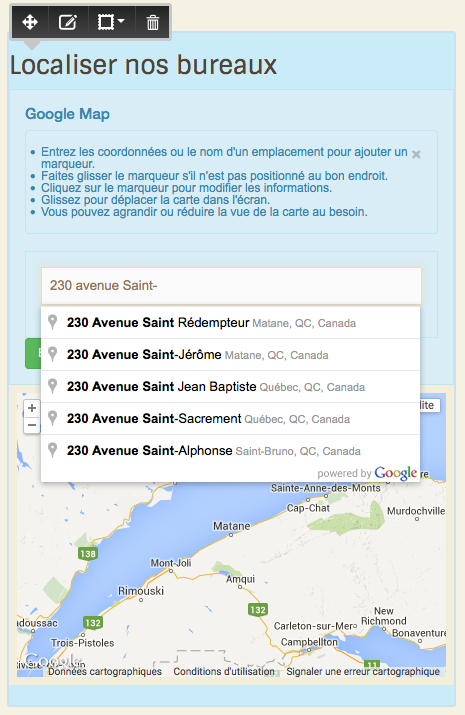 Éditer le bloc Google Map | Tutoriel