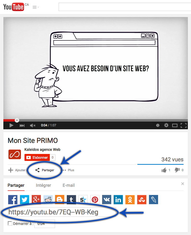 Copier le lien sur YouTube | Mon site Primo